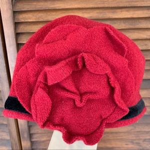 LAST CHANCE Red Wool Hat with decorative Rose